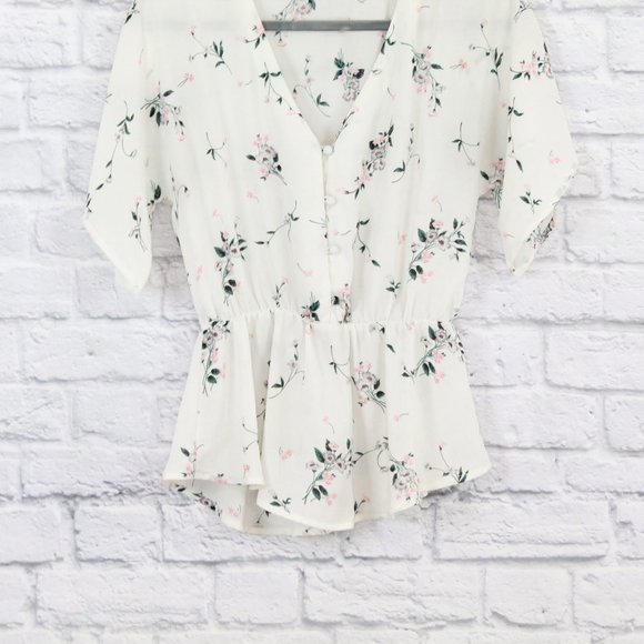 SIENNA SKY Short Sleeve Floral Blouse Shirt Size M - Picture 3 of 8